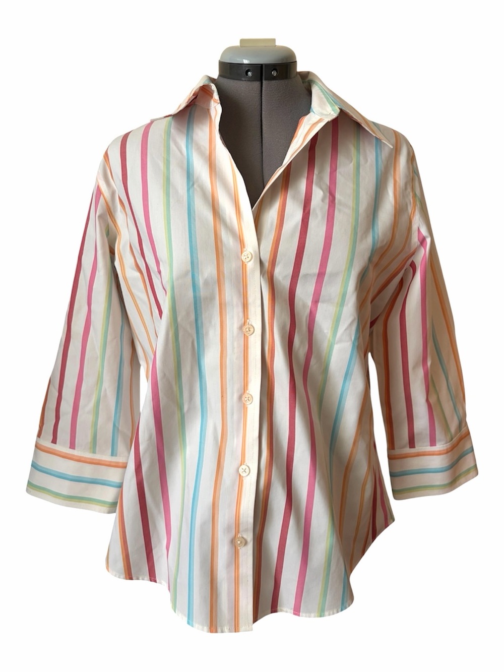 Eddie Bauer Multicolor Pastel Striped Wrinkle Resistant Cotton Button Up Shirt